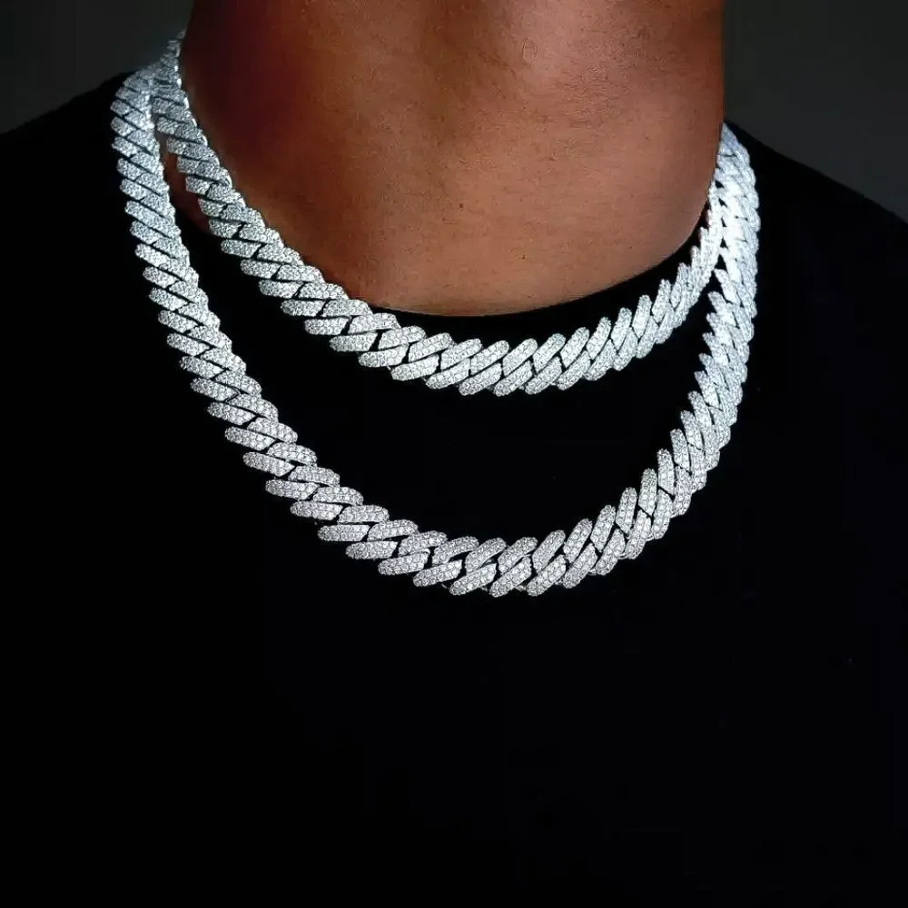 12mm Prong Set Cuban Link in White Gold